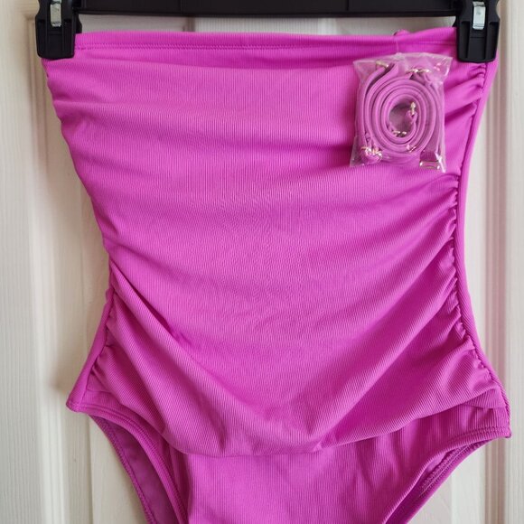 Womens Ribbed One Piece Swimsuit w Detachable Straps Shade & Shore Bright Pink M - Picture 5 of 11